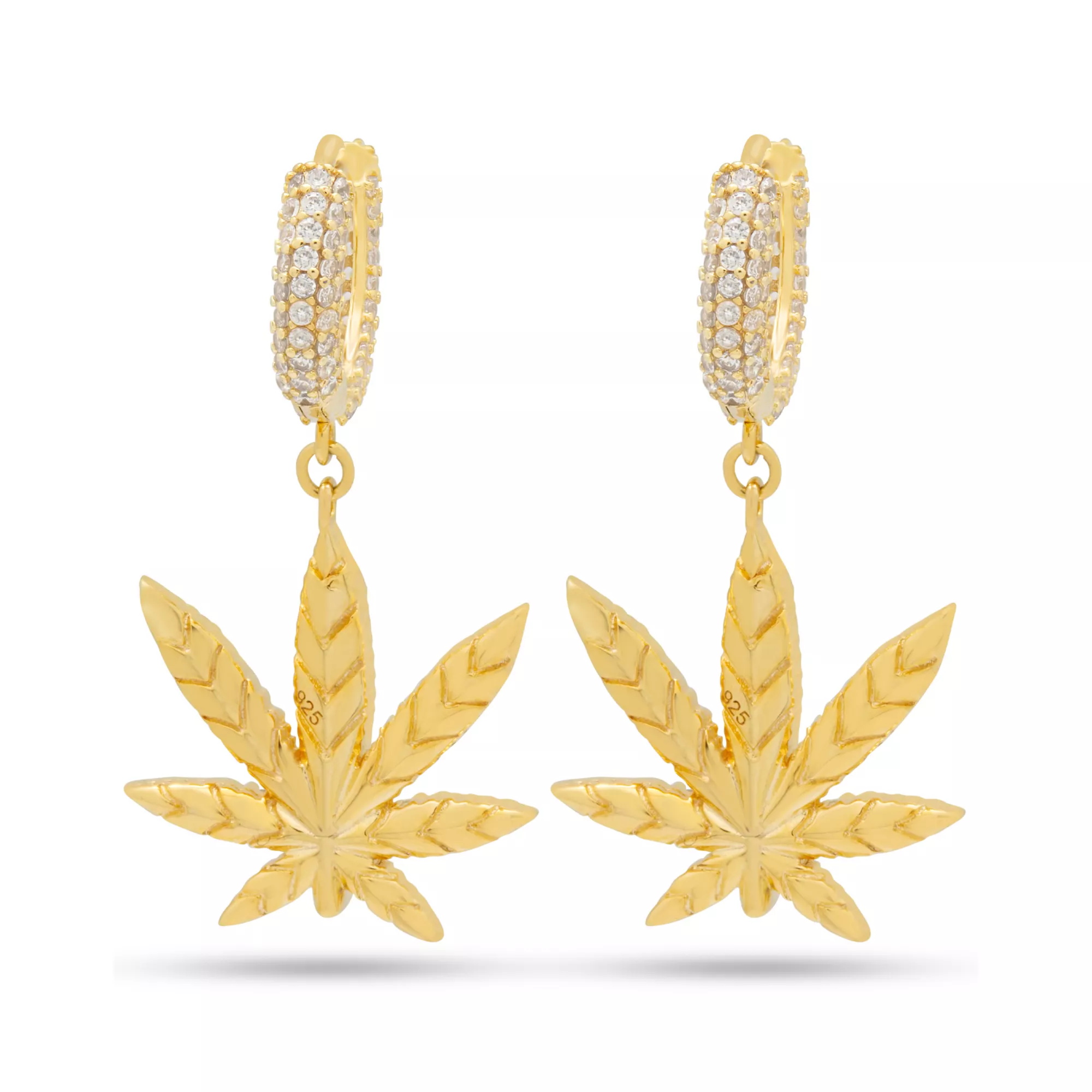 CZ Iced Weed Leaf Dangle Hoop Earrings at Spencer's