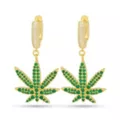 Green CZ Iced Weed Leaf Hoop Earrings at Spencer's