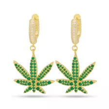 Green CZ Iced Weed Leaf Hoop Earrings at Spencer's