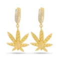 Green CZ Iced Weed Leaf Hoop Earrings at Spencer's