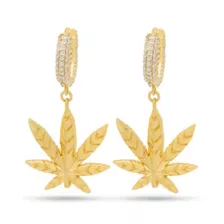 Green CZ Iced Weed Leaf Hoop Earrings at Spencer's