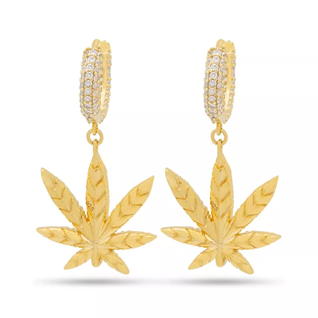 Green CZ Iced Weed Leaf Hoop Earrings at Spencer's