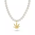 Pearl-Effect Goldplated Weed Leaf Necklace at Spencer's
