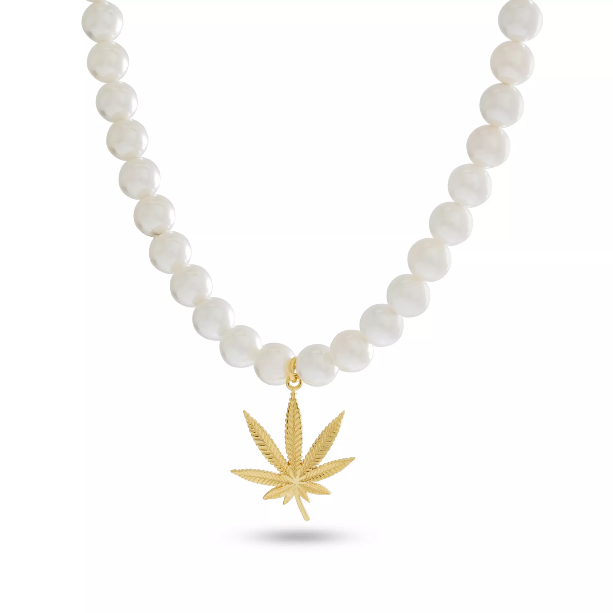 Pearl-Effect Goldplated Weed Leaf Necklace at Spencer's