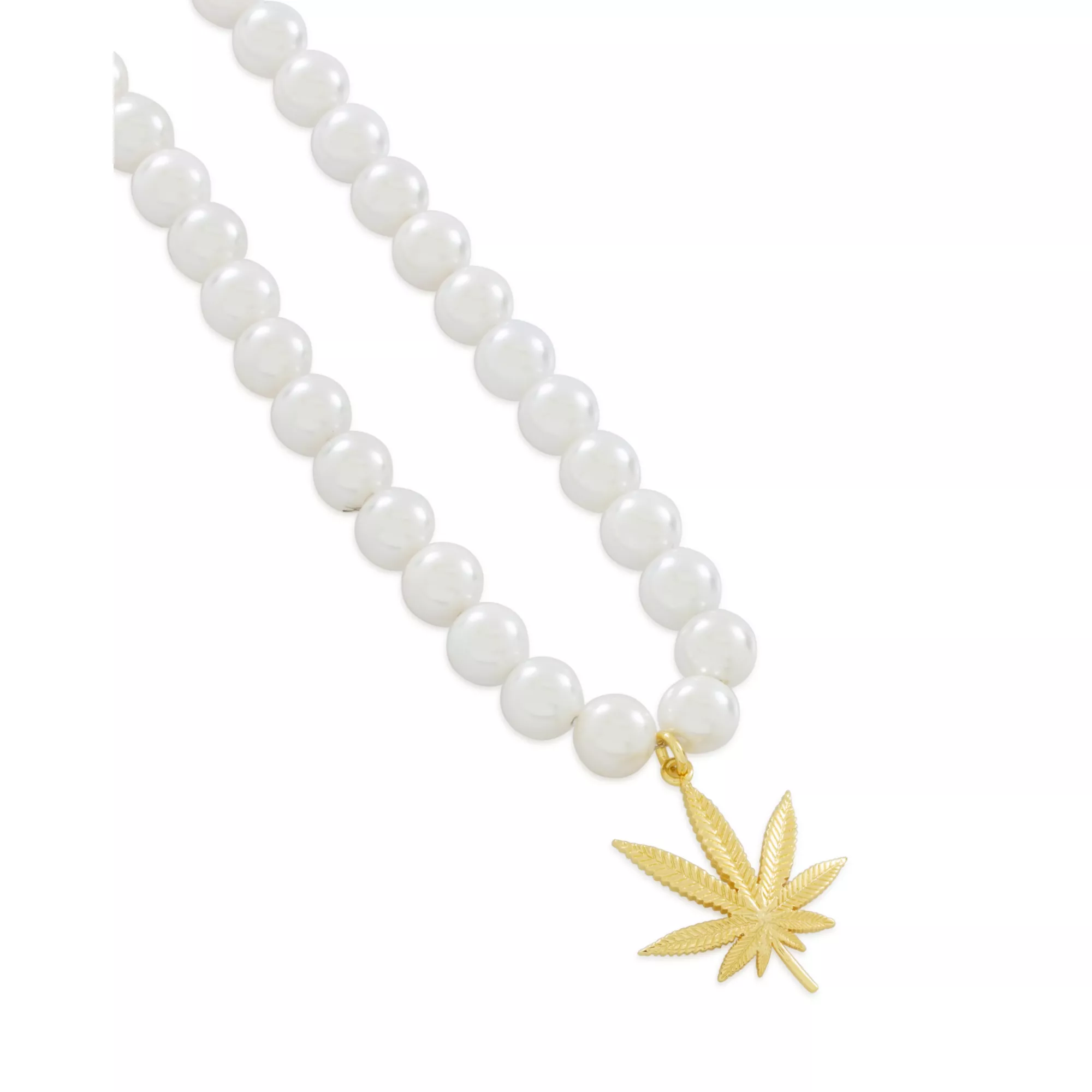 Pearl-Effect Goldplated Weed Leaf Necklace at Spencer's