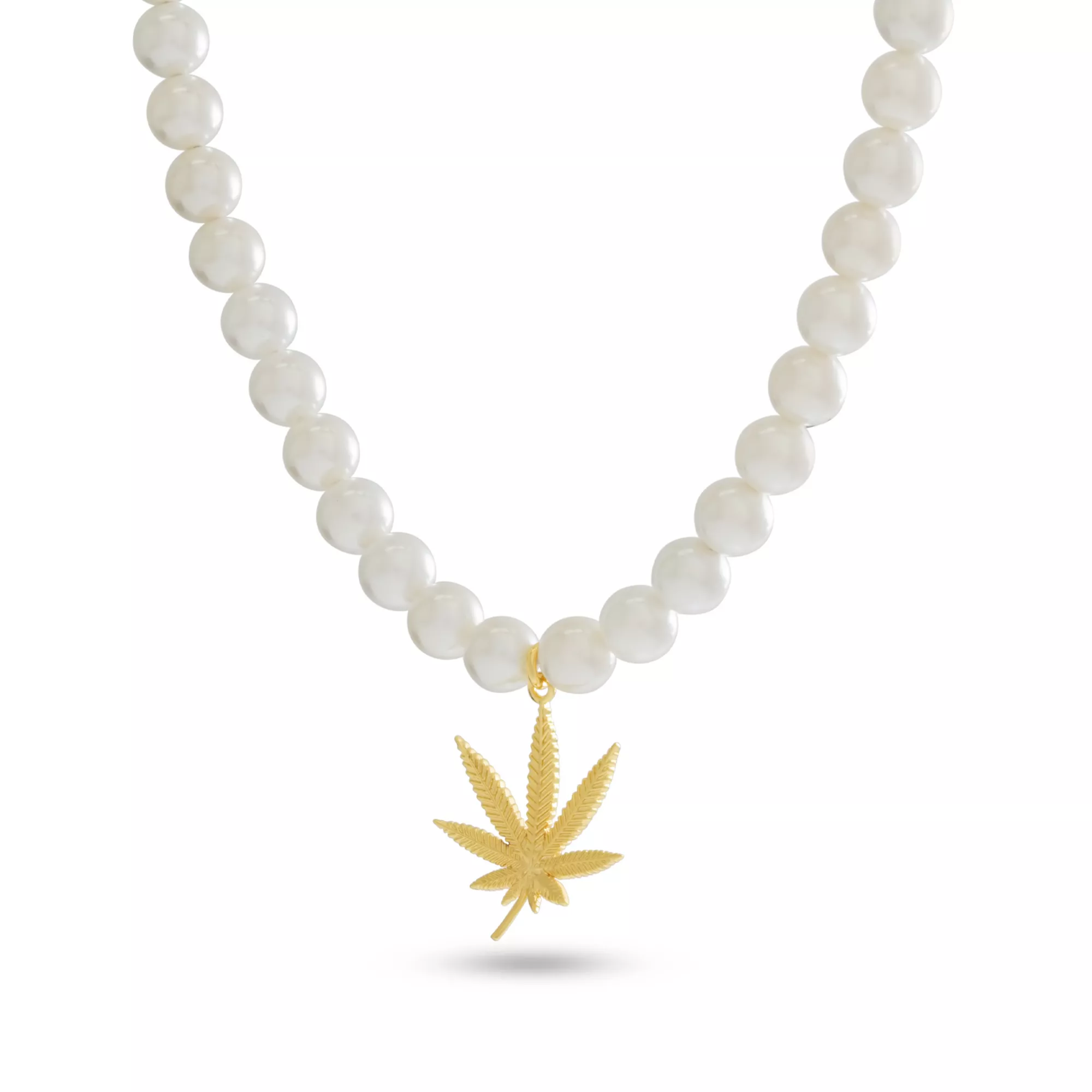 Pearl-Effect Goldplated Weed Leaf Necklace at Spencer's