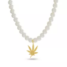 Pearl-Effect Goldplated Weed Leaf Necklace at Spencer's