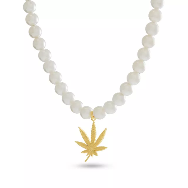 Pearl-Effect Goldplated Weed Leaf Necklace at Spencer's