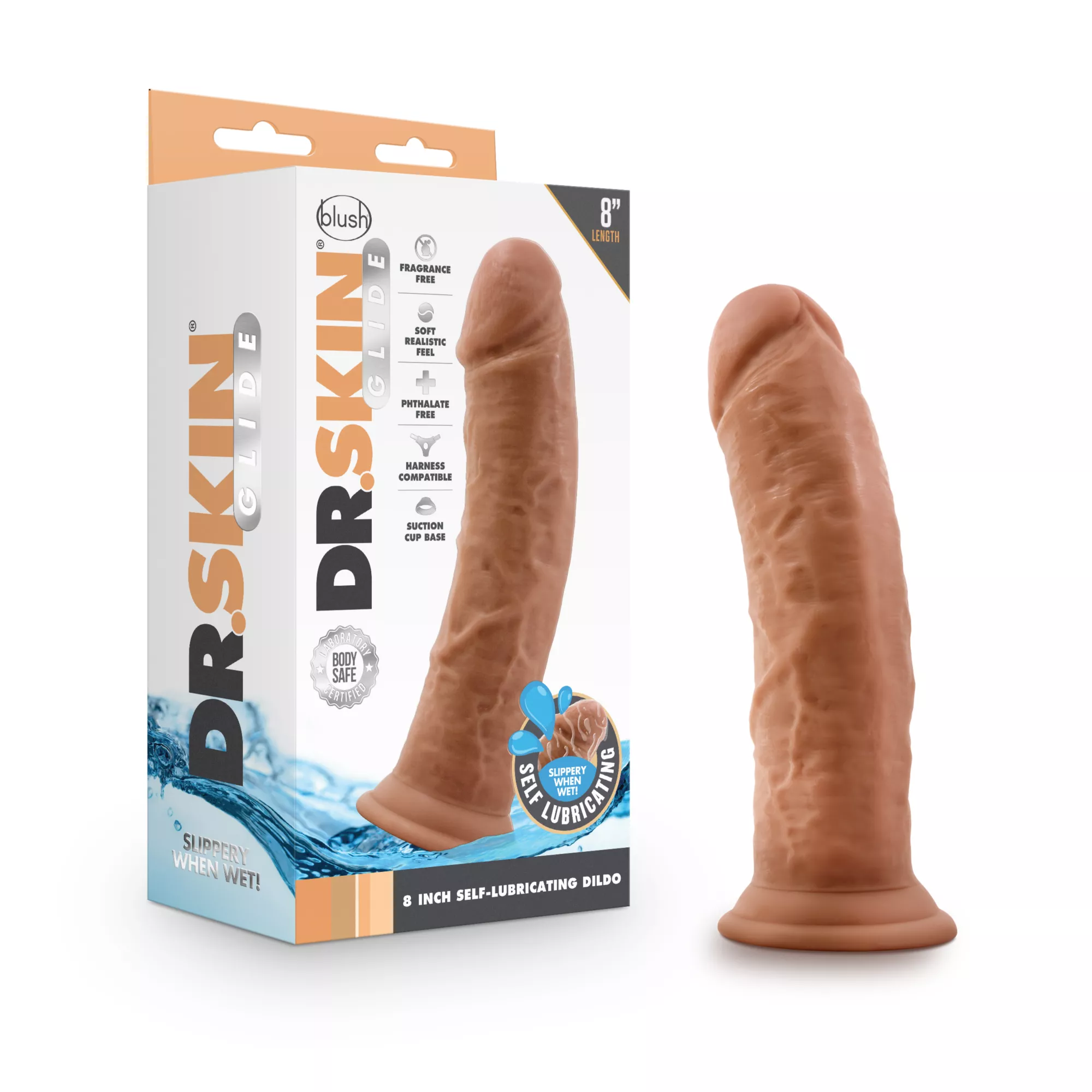 Self-Lubricating Waterproof Dildo 8 Inch - Dark Beige at Spencer's