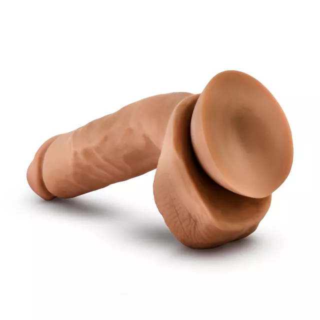 Self-Lubricating Waterproof Dildo with Balls 8.5 Inch - Dark Beige