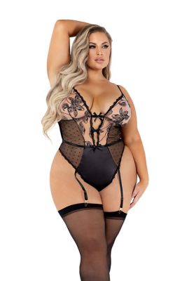 Plus-Size Black Floral Teddy