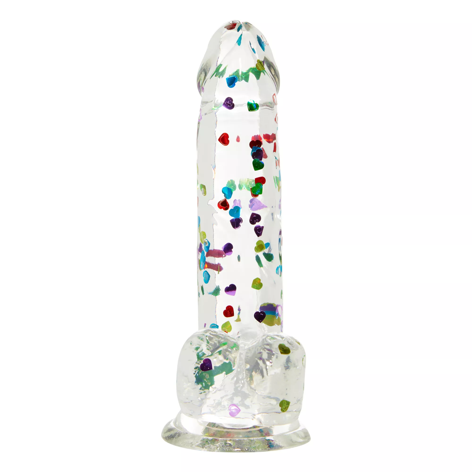 I Heart Dick Heart Confetti Suction Cup Dildo - 6 Inch at Spencer's