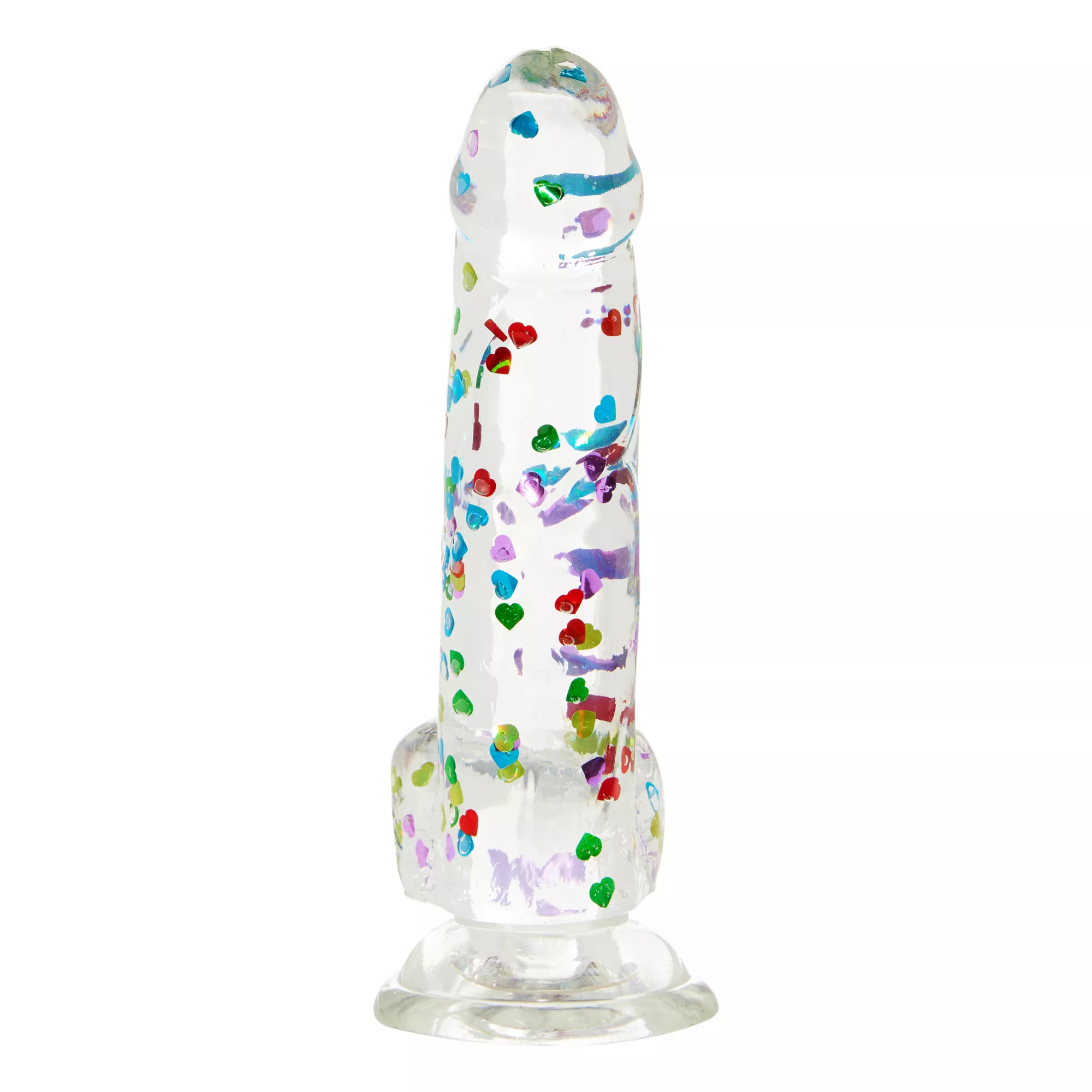 I Heart Dick Heart Confetti Suction Cup Dildo - 6 Inch at Spencer's