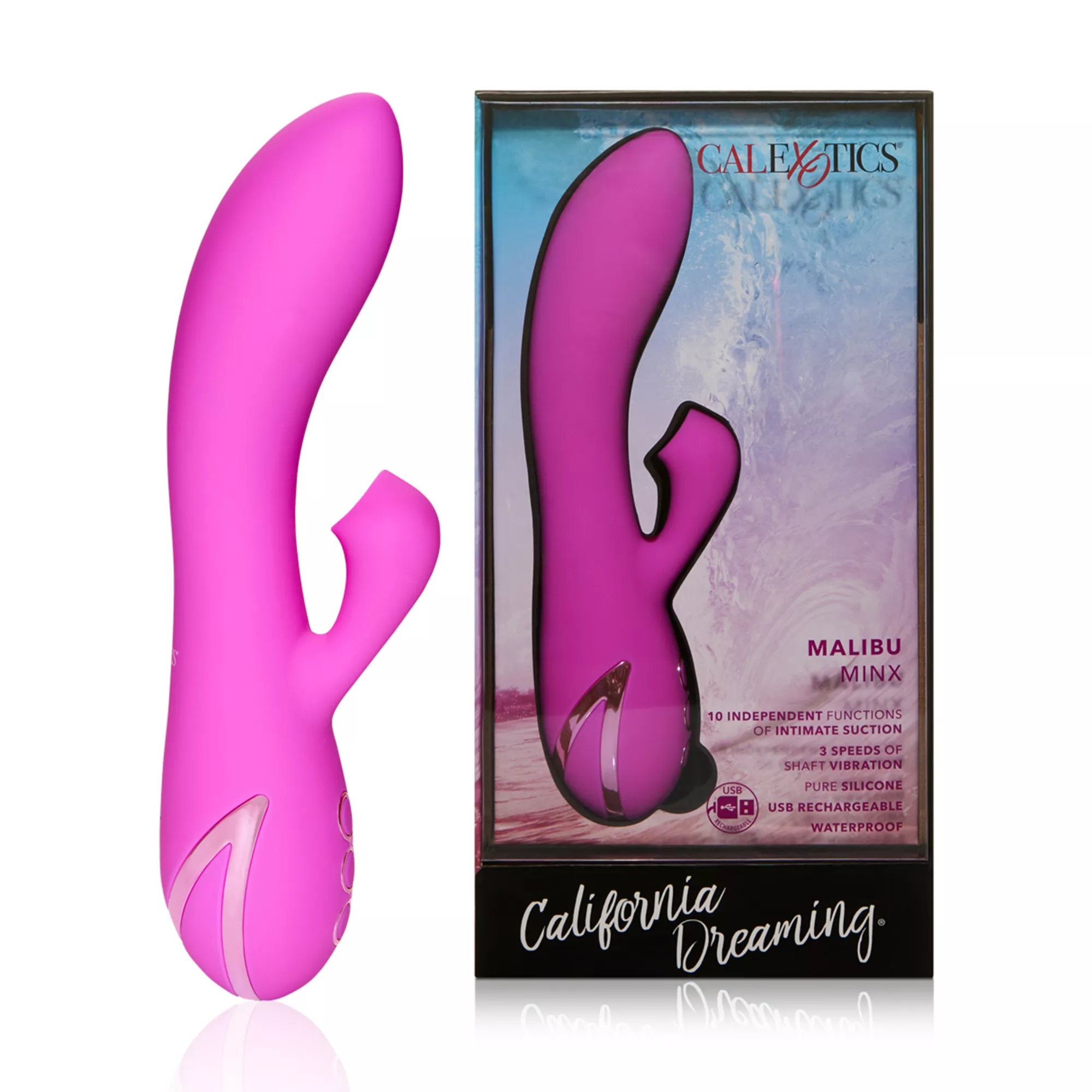 Malibu Minx 10-Function Rechargeable Waterproof Suction Rabbit Vibrator - 8 Inch