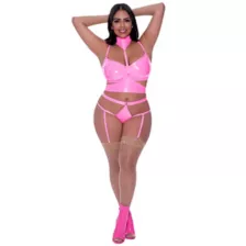 Plus Size Demi Bra, Harness, Garter and Panties Set at Spencer's