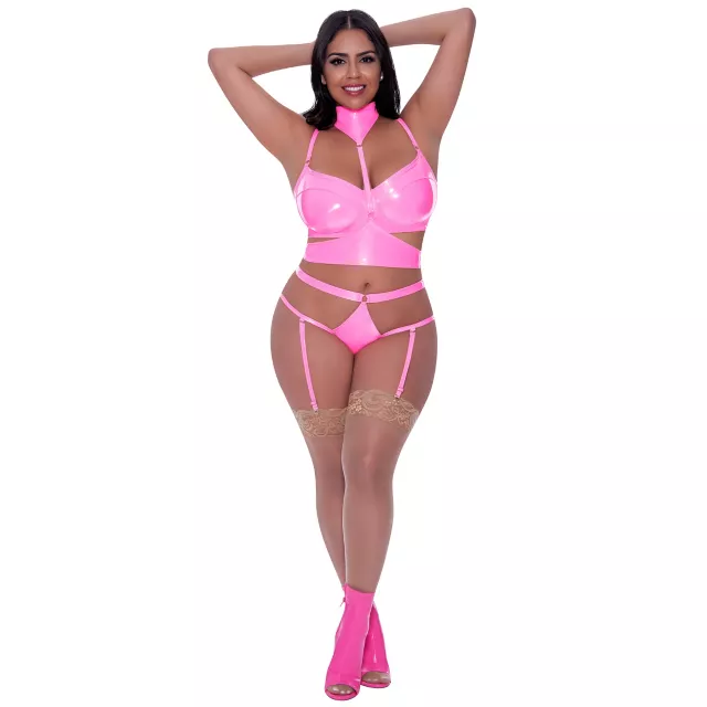 Plus Size Demi Bra, Harness, Garter and Panties Set at Spencer's