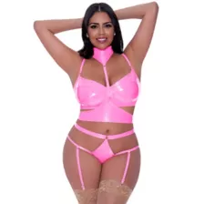Plus Size Demi Bra, Harness, Garter and Panties Set at Spencer's