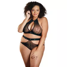 Plus Size Lace Halter Bra and Panties Set at Spencer's