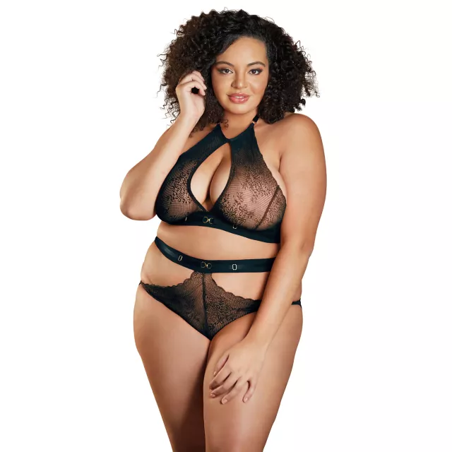 Plus Size Lace Halter Bra and Panties Set
