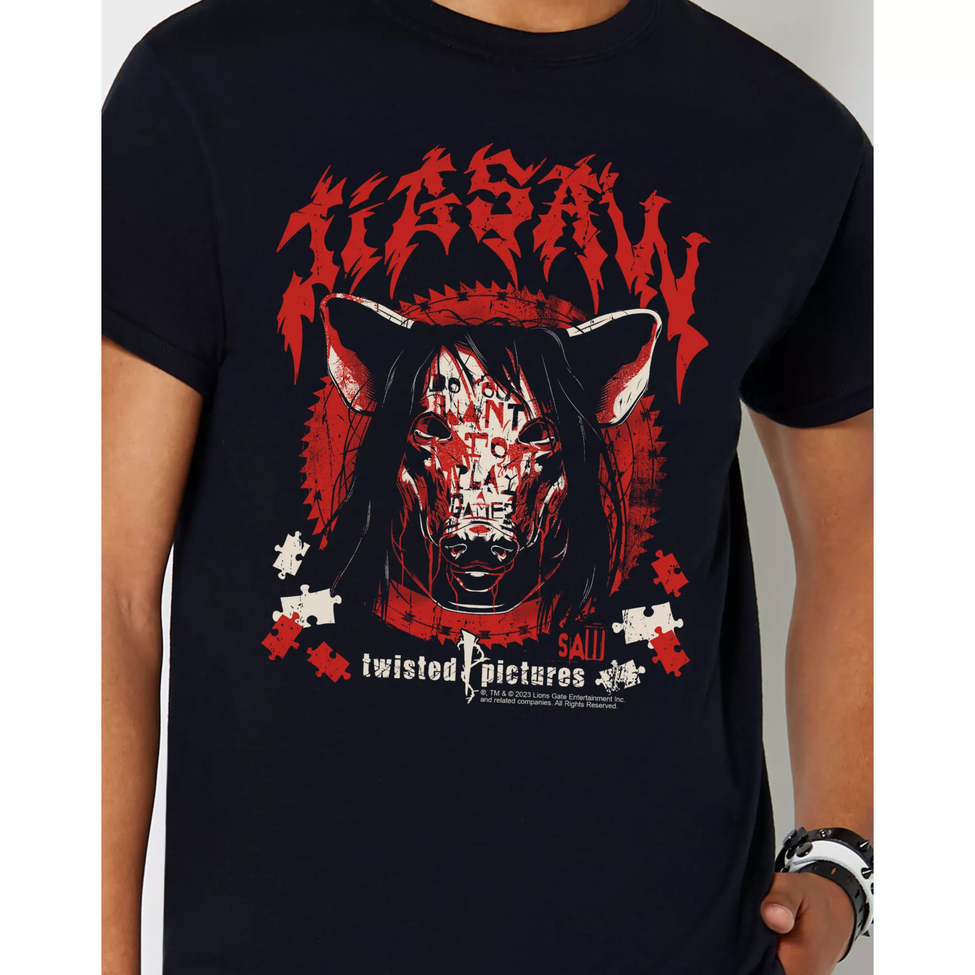 Jigsaw Pig Mask T Shirt - Saw at Spencer's