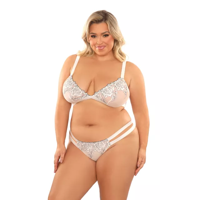Plus Size Glow in the Dark Floral Mesh Bralette and Panty Set at Spencer's