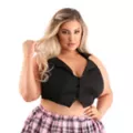 Plus Size Black Collared Halter Top at Spencer's