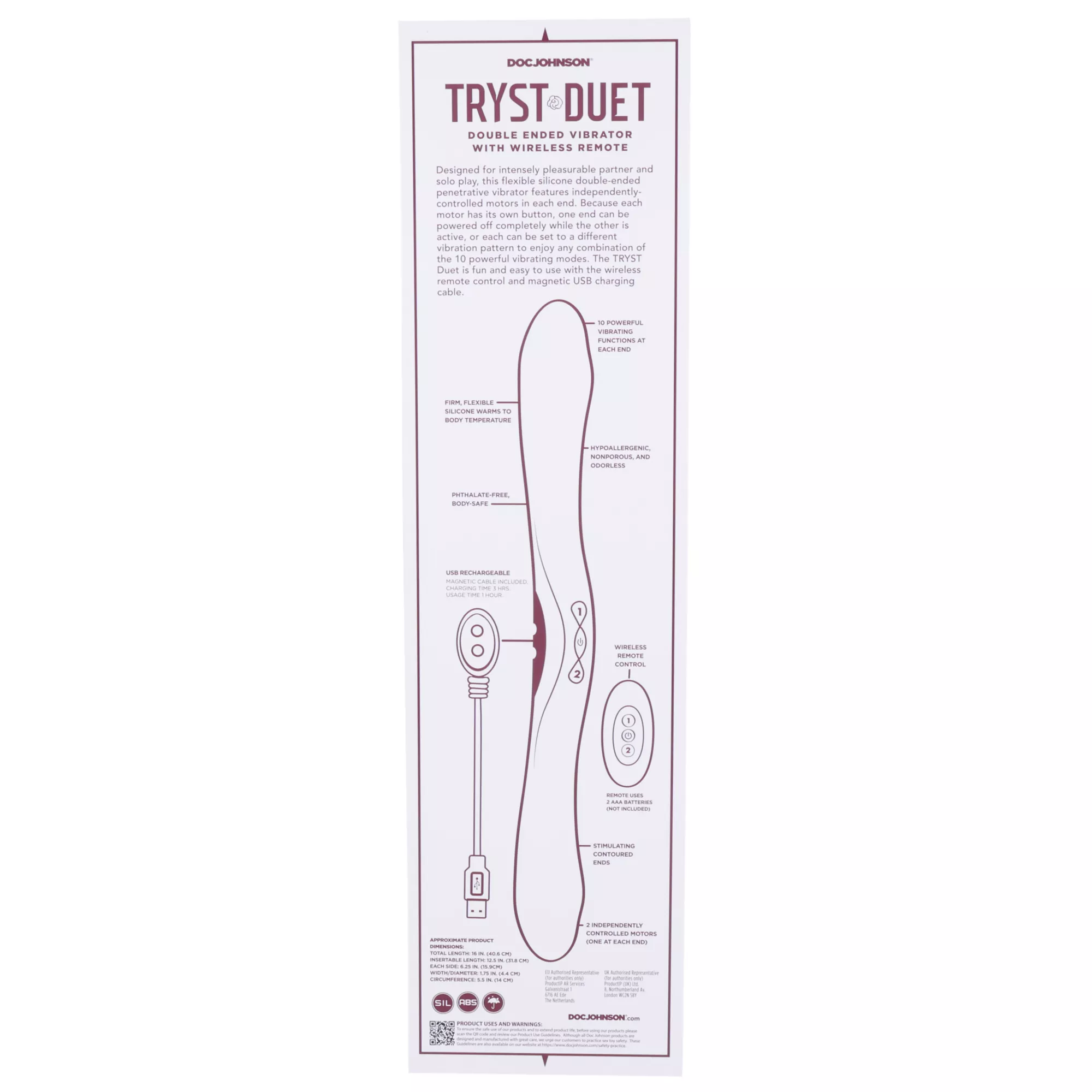 Berry Tryst Duet Double Ended Vibrator - 16 Inch at Spencer's