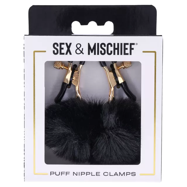 Sex and Mischief Black Puff Nipple Clamps at Spencer's