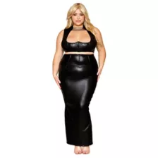 Plus Size Faux Leather Harness Bra and Skirt at Spencer's