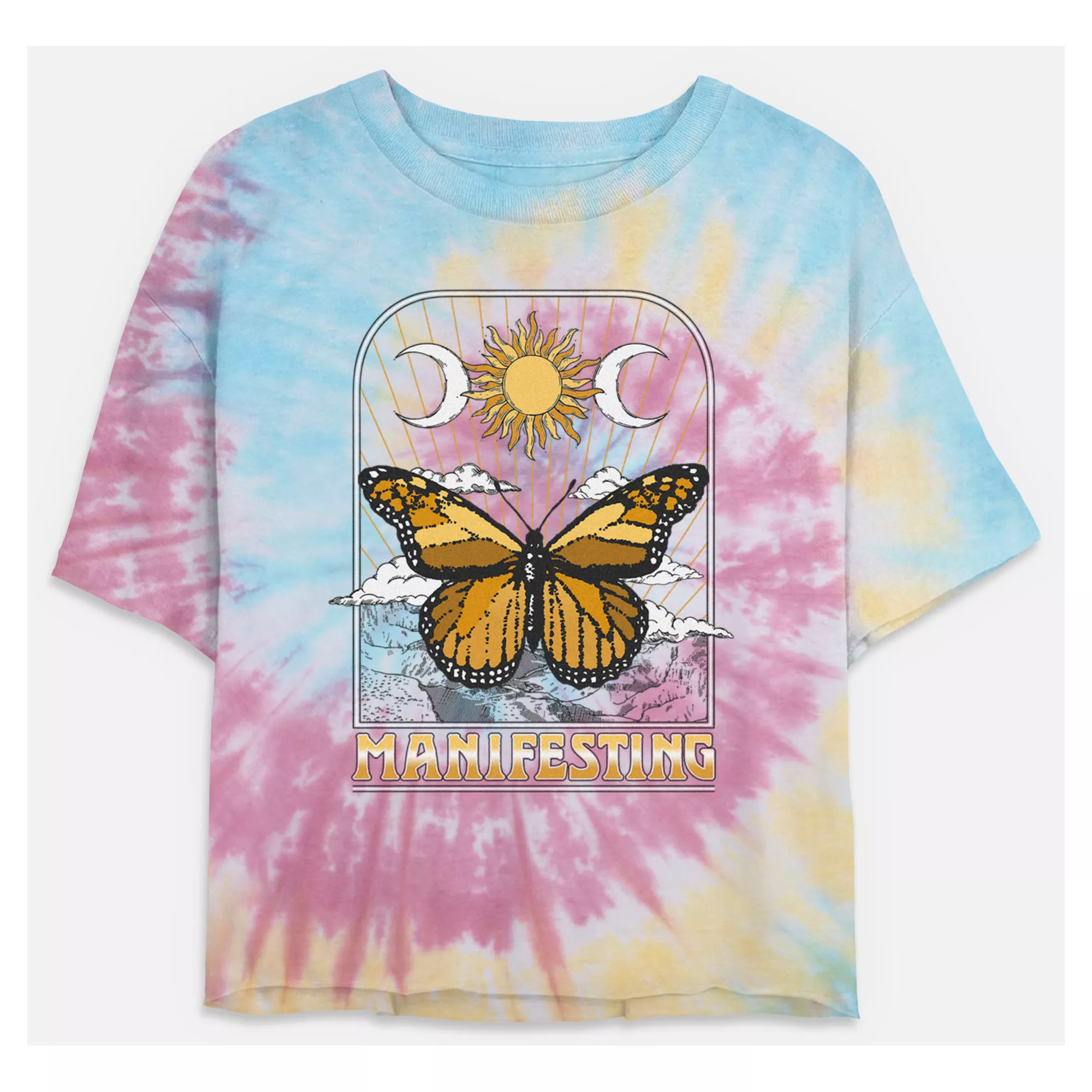 Tie Dye Manifesting Butterfly Cropped T Shirt at Spencer's