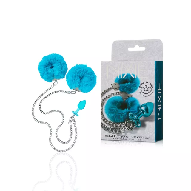 Teal Butt Plug & Fur Cuff Sex Toy Kit - Nixie at Spencer's