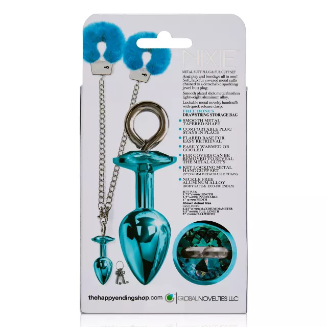 Teal Butt Plug & Fur Cuff Sex Toy Kit - Nixie at Spencer's