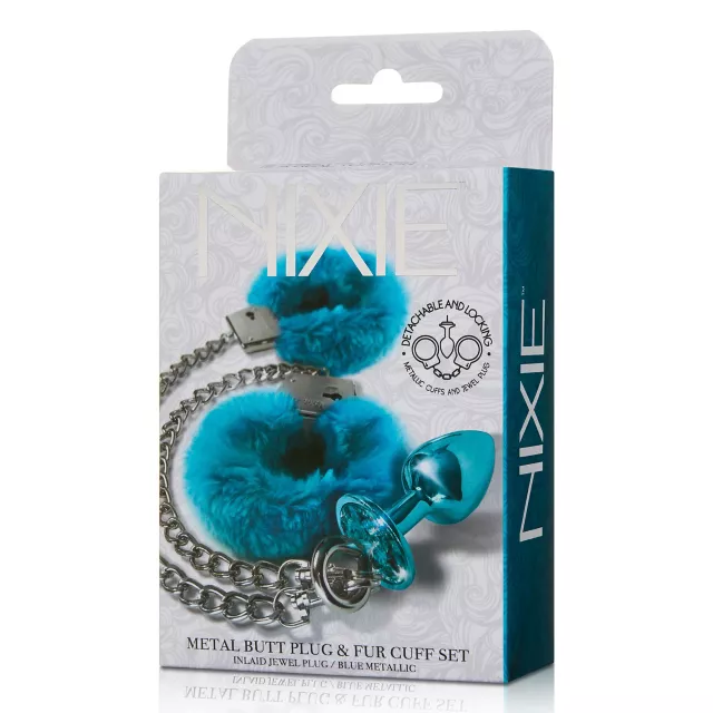 Teal Butt Plug & Fur Cuff Sex Toy Kit - Nixie at Spencer's