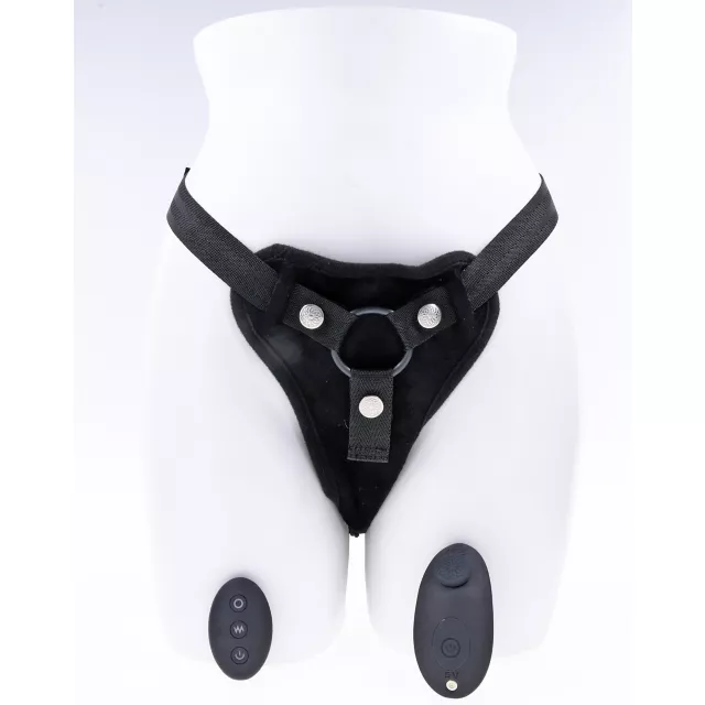 Hidden Pocket Strap-On Harness with Remote Control Vibrator at Spencer's