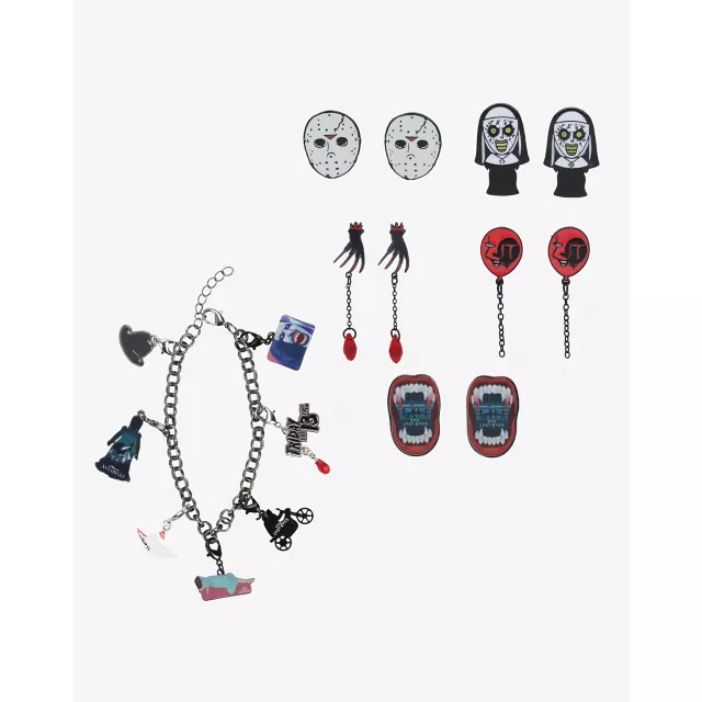 Multi-Pack 13 Days of Classic Horror Charm Bracelet and Earrings 6 Pack - Warner Bros. Horror at Spencer's