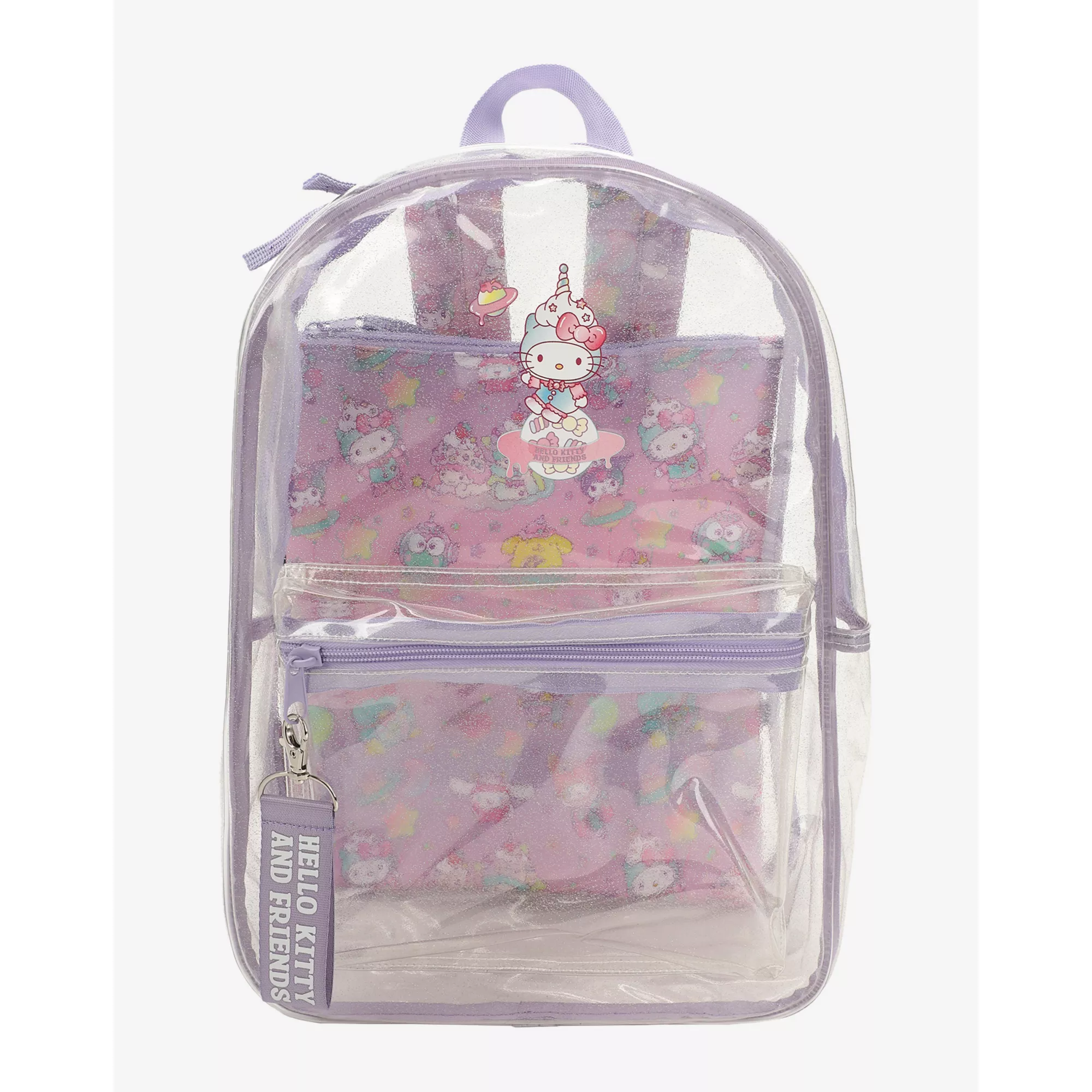 Clear Lavender Glitter Backpack - Hello Kitty & Friends at Spencer's