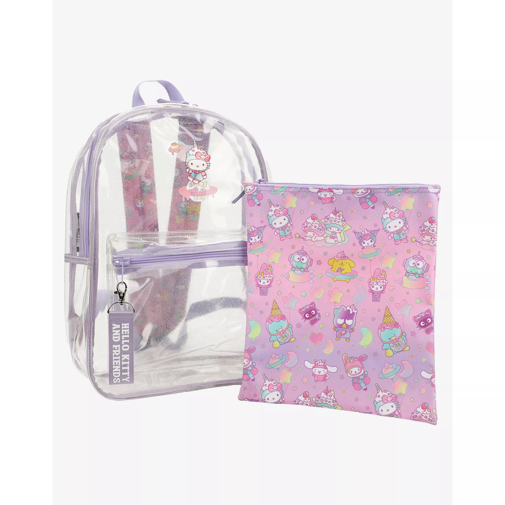 Clear Lavender Glitter Backpack - Hello Kitty & Friends at Spencer's