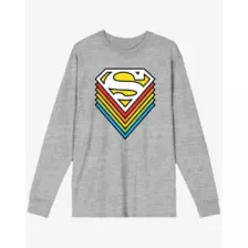 Rainbow Superman Logo Long Sleeve T Shirt at Spencer's