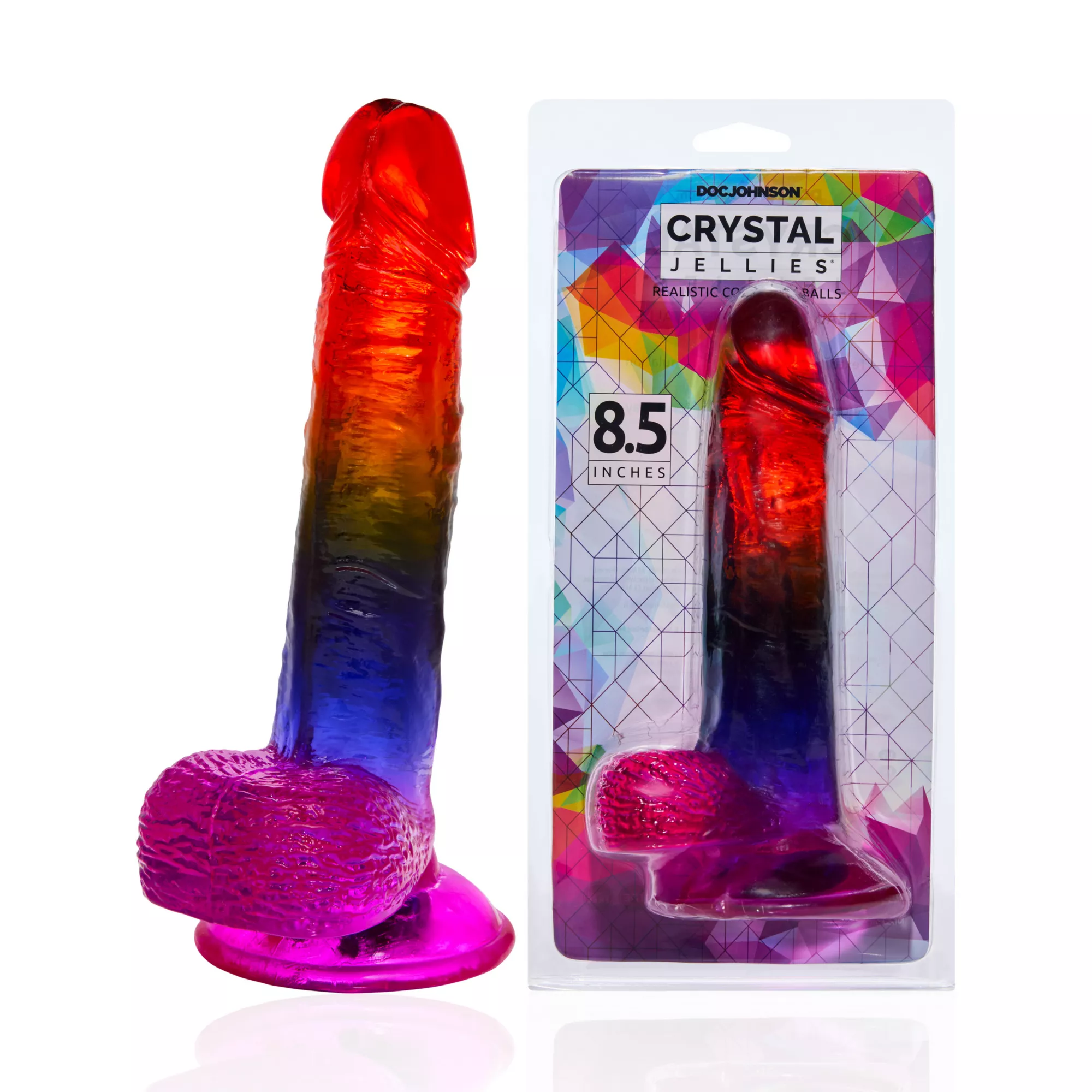 Crystal Jellies Rainbow Suction Cup Dildo with Balls at Spencer's
