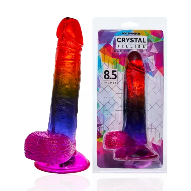 Crystal Jellies Rainbow Suction Cup Dildo with Balls at Spencer's