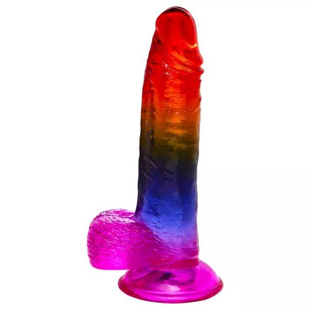 Crystal Jellies Rainbow Suction Cup Dildo with Balls at Spencer's