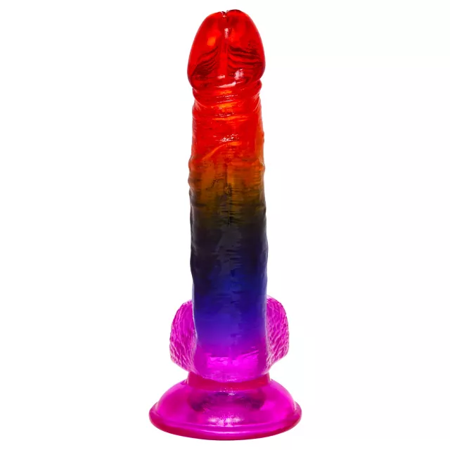 Crystal Jellies Rainbow Suction Cup Dildo with Balls at Spencer's