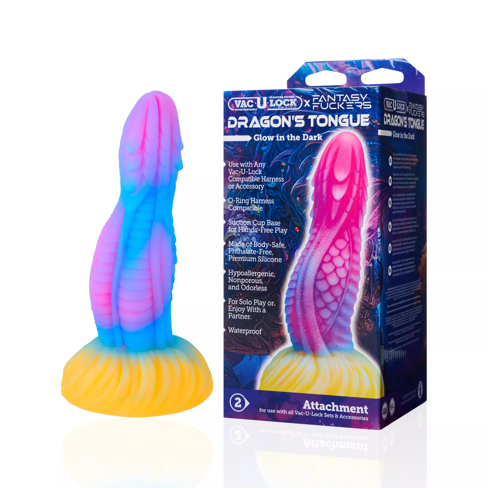 Vac-U-Lock X Fantasy Fuckers Glow-In-The-Dark Dragon’s Tongue Dildo at Spencer's
