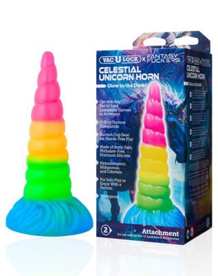 Vac-U-Lock x Fantasy Fuckers Glow-In-The-Dark Celestial Unicorn Horn Dildo 