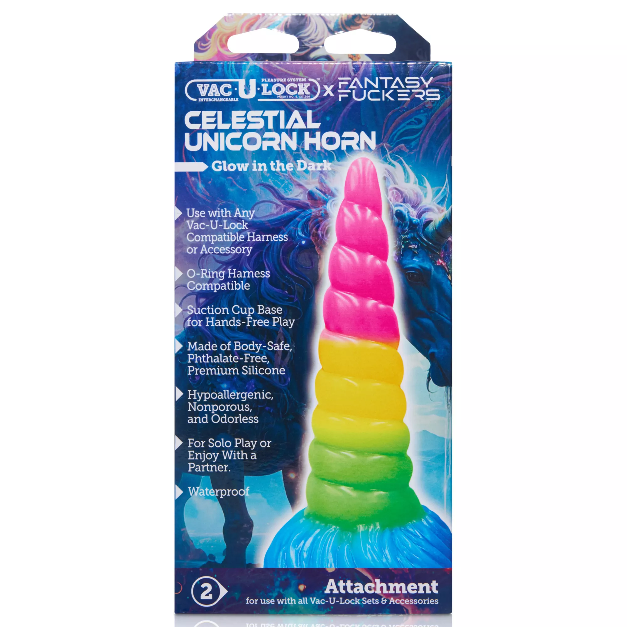 Vac-U-Lock x Fantasy Fuckers Glow-In-The-Dark Celestial Unicorn Horn Dildo at Spencer's