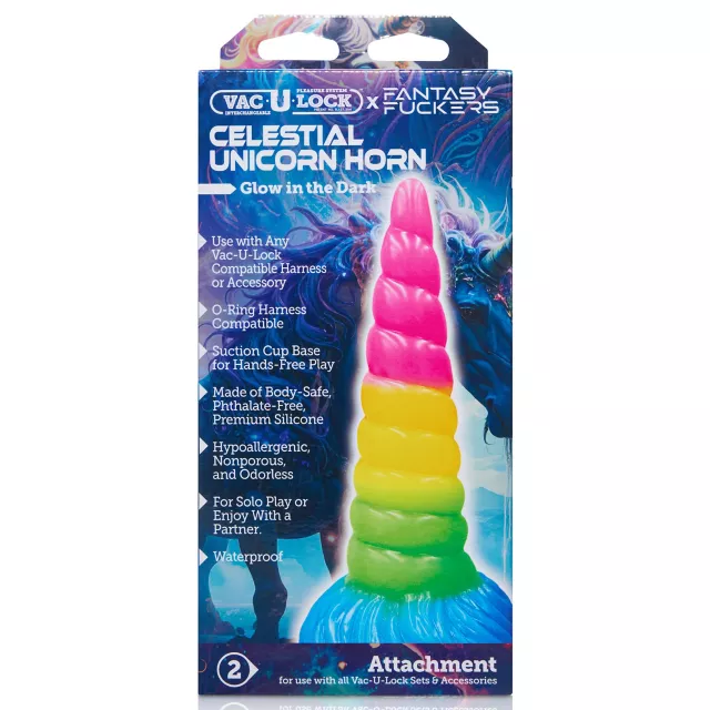 Vac-U-Lock x Fantasy Fuckers Glow-In-The-Dark Celestial Unicorn Horn Dildo at Spencer's