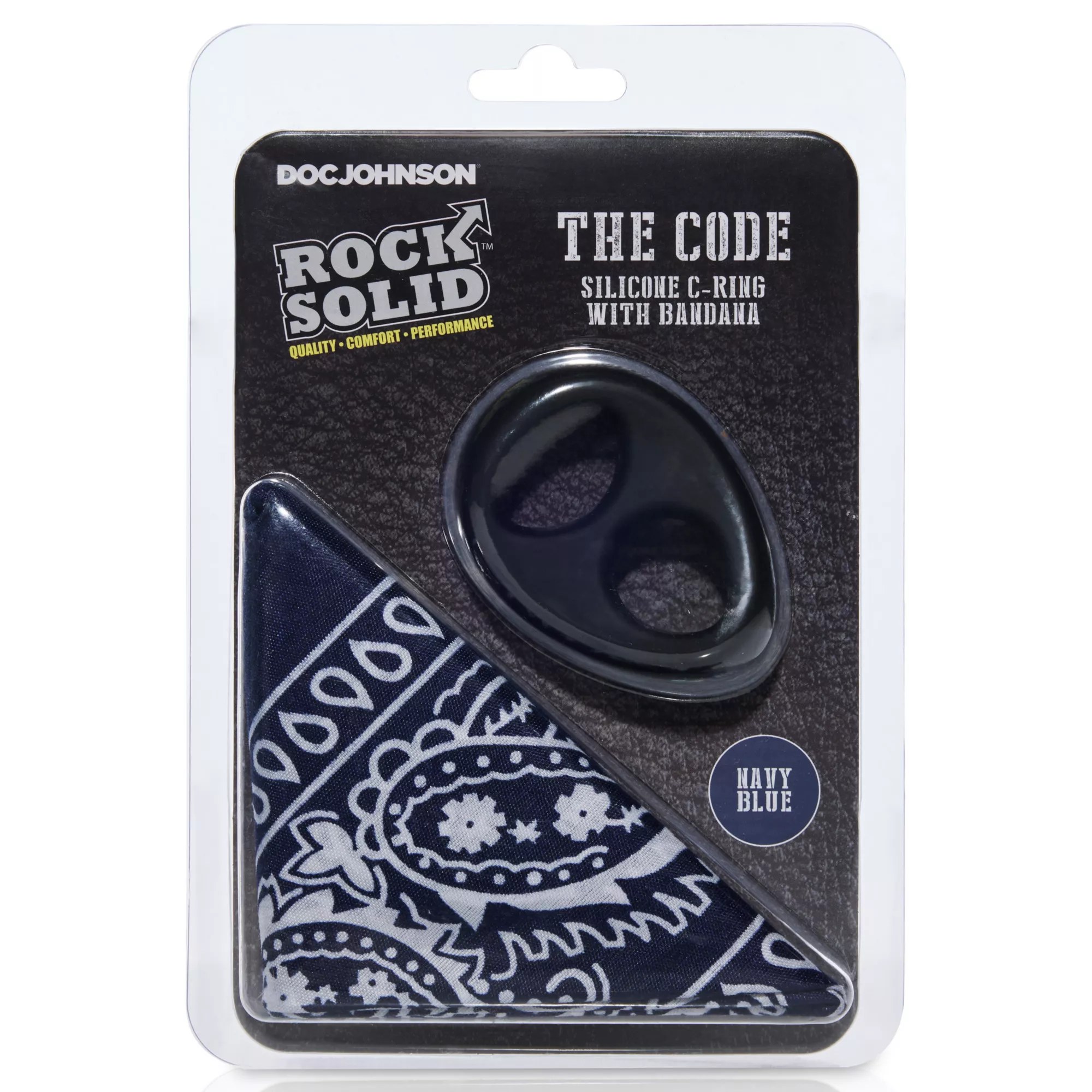 Rock Solid The Code Silicone Cock Ring with Bandana Navy Blue at Spencer's
