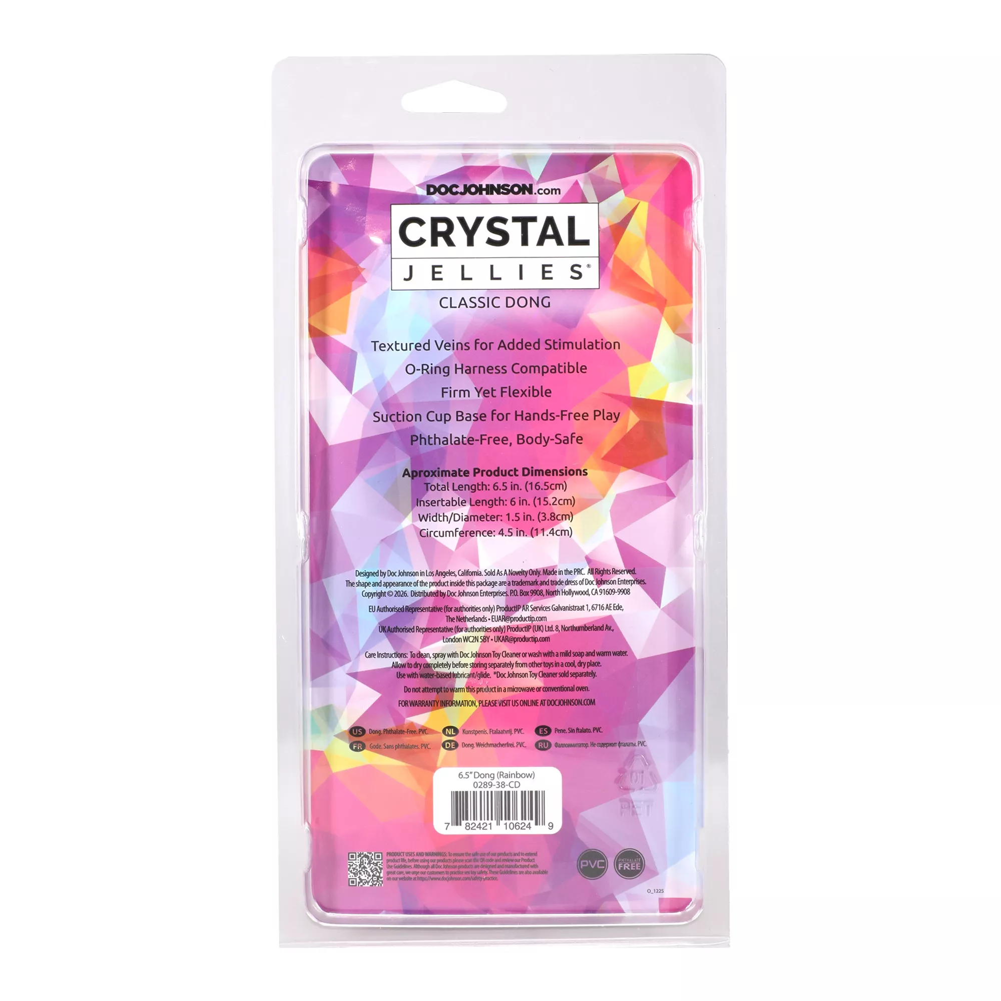 Crystal Jellies Multicolor Suction Cup Dildo - 6.5