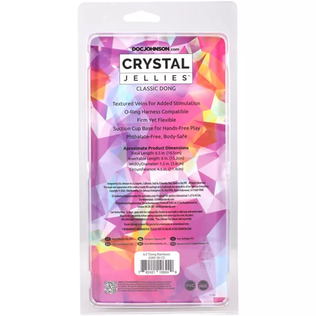 Crystal Jellies Multicolor Suction Cup Dildo - 6.5