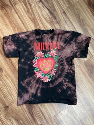 Finished bleach tie dye Nirvana floral t shirt